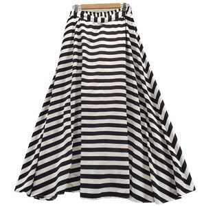 Lucky & Coco Woman Sz L Black White Striped A-Line Maxi Skirt Part Elastic Band